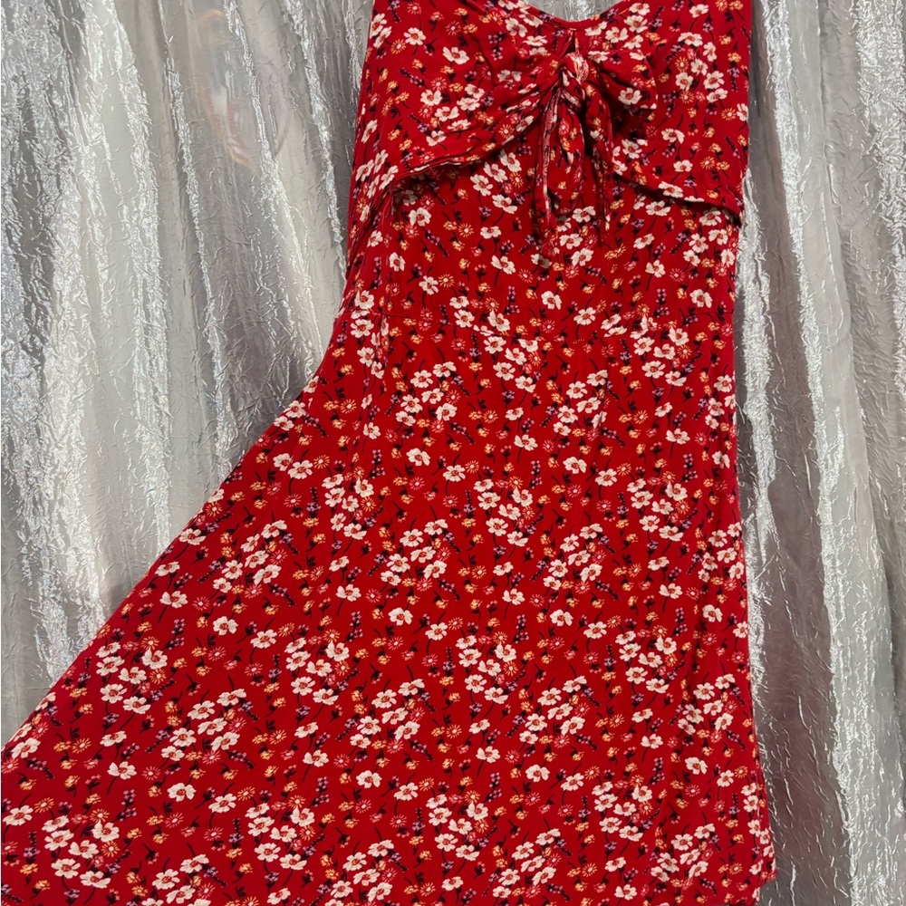 Red Floral Dress with Bow Detail